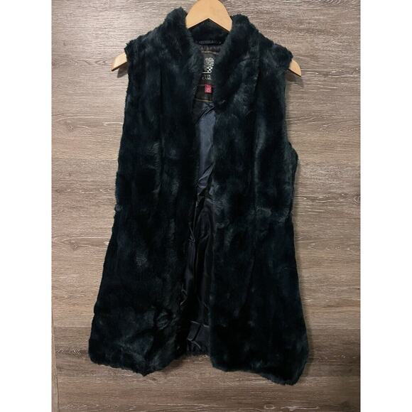 Vince Camuto Navy Blue faux fur long vest Sz Small - Picture 4 of 12